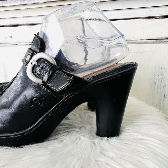 Boc Born Concepts Black Leather Heeled Clogs Mules - Size US9 EU40 - Picture 3 of 9